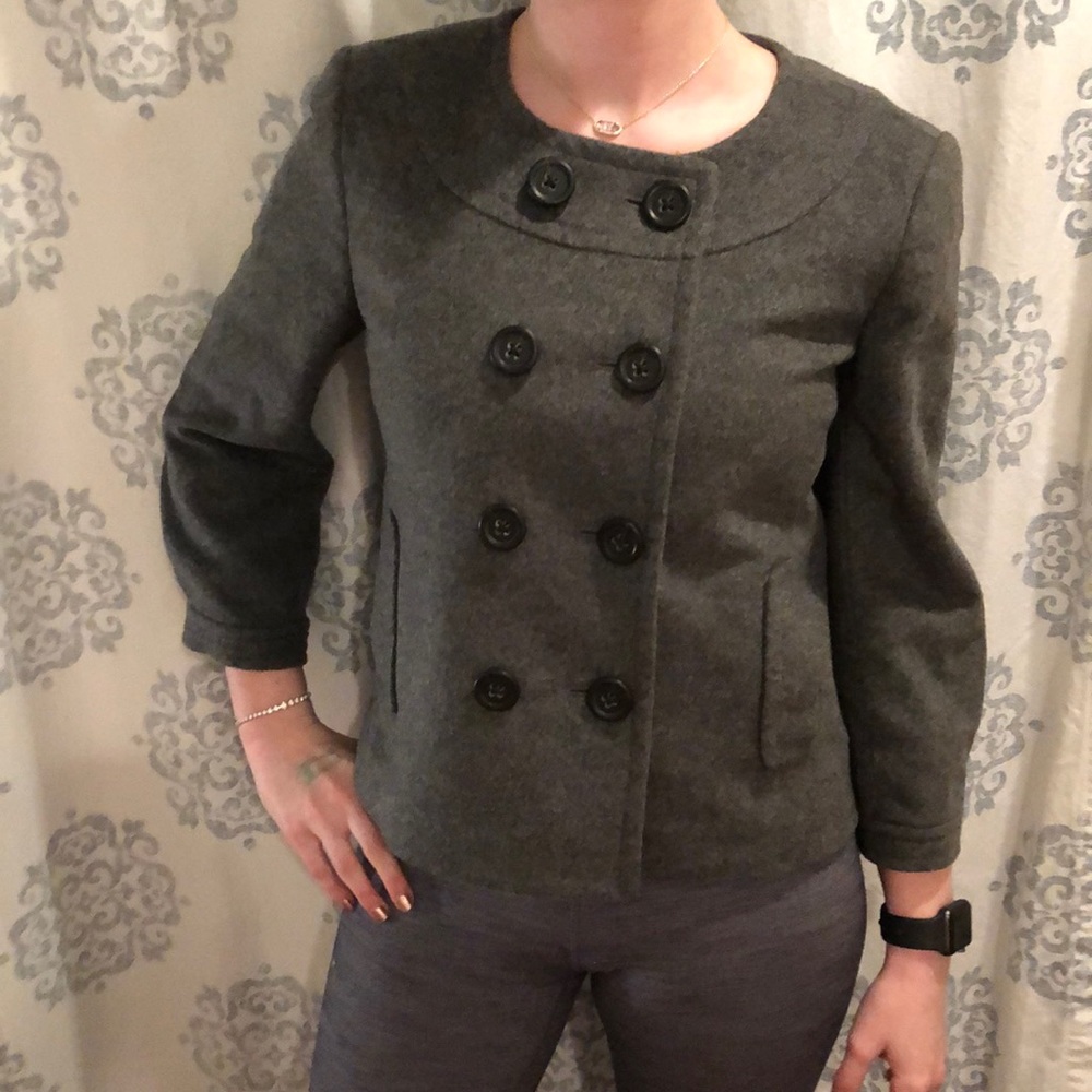 J. Crew  cropped Gray Wool & Cashmere Peacoat
